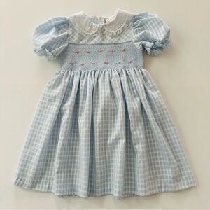 Vintage Girls 6 Light Blue Smocked Dress Easter Spring Summer Party Plaid